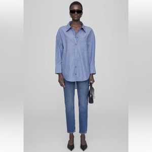Anine Bing Mika Shirt in blue & white stripe Button Down Collared Blouse size XS